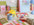 Colourful stationery desk set up.