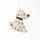 A white felt dog hanging ornament decorated with colorful polka dots in green, orange, pink, and yellow, featuring a dark green collar and a black nose, suspended against a plain white background.
