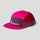 A Cotopaxi 5-panel camp cap in vibrant pink, deep purple, and red, featuring a white embroidered logo on the front panel, set against a solid light grey background.