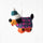 A handcrafted felt dog ornament wearing a teal and white beanie and a pink and teal plaid sweater, hanging against a plain white background.