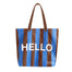 Striped hello / goodbye tote bag