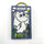 Moomin Handwarmer in its packaging, featuring a white plush moomin cover with a black-outlined Moomin character face, set against a navy blue box decorated with scenery and a gold hanging loop.