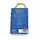 The back of a blue Peanuts reusable hand warmer pouch, featuring product instructions, barcode, and a gold hanging loop at the top, photographed on a white background.