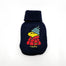 A navy blue knit hand warmer featuring a Woodstock illustration wearing a red coat and a blue-striped beanie, set against a plain white background.