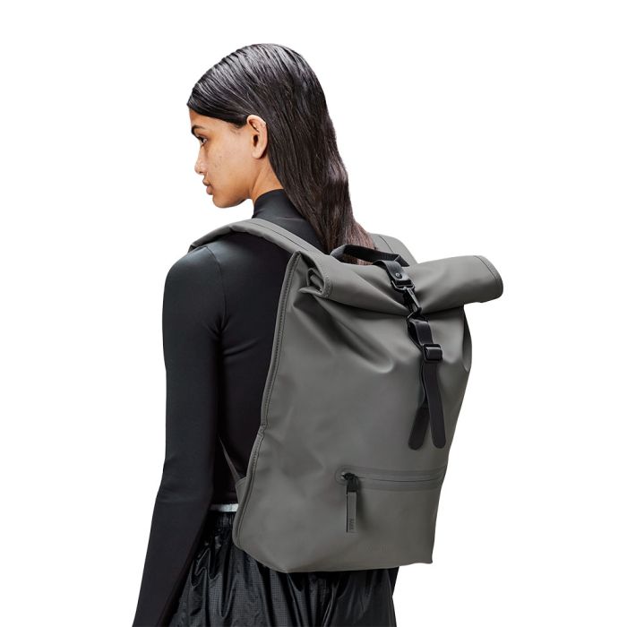 Rains Rolltop Rucksack in Grey, Contemporary Rainwear Utility