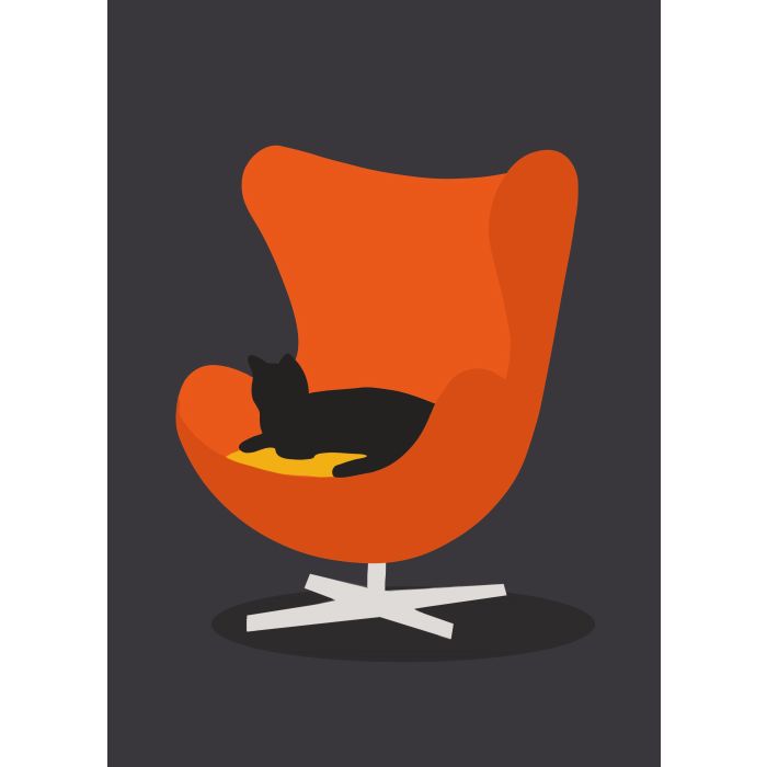 Utility, A5 Print, Red Egg Chair Cat