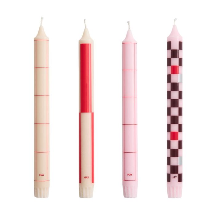 HAY Pattern Candle Set of 4 - Reds & Bordeaux