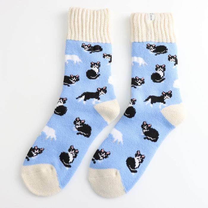 Miss Sparrow Thick Winter Socks Cats Blue
