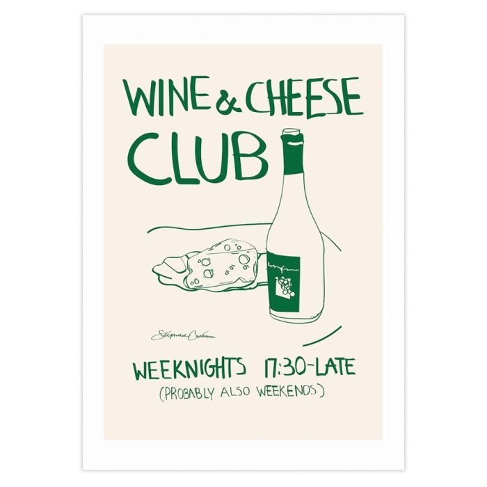 East End Prints Wine & Cheese Club A3 Print