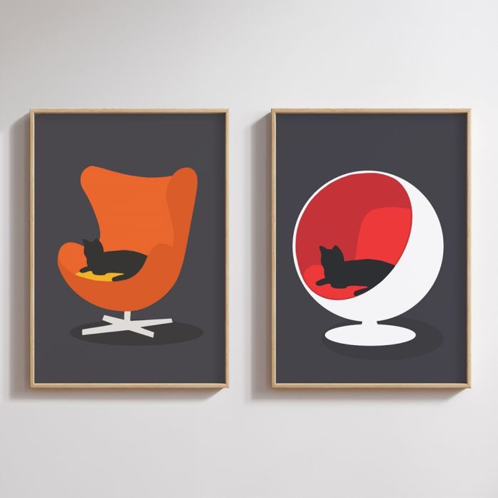 Ball Chair Cat Print