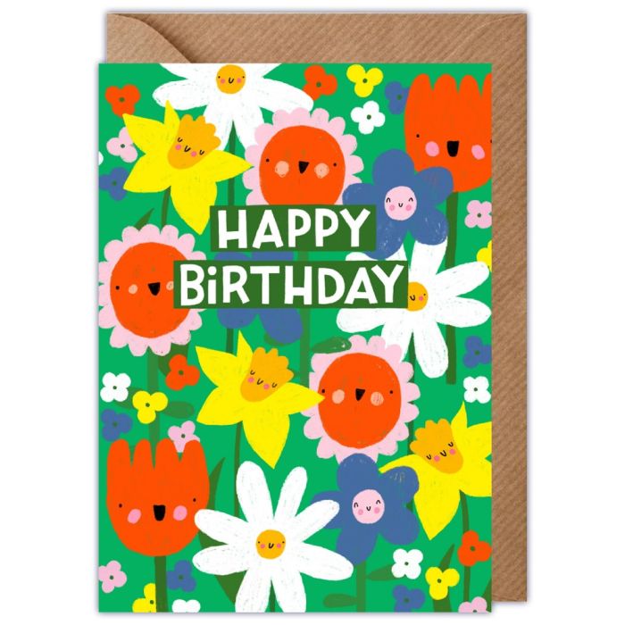 Happy Birthday Smiling Flowers Birthday Card