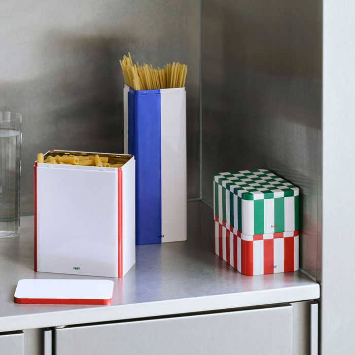 HAY Tin Container - Slim - Blue and Off-white