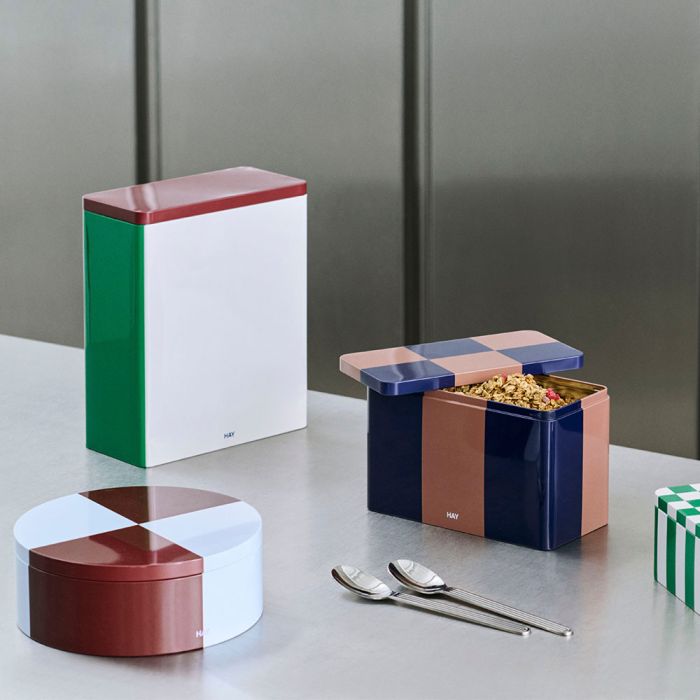 Hay Tin Container - Round,  Burgundy & Ice Blue
