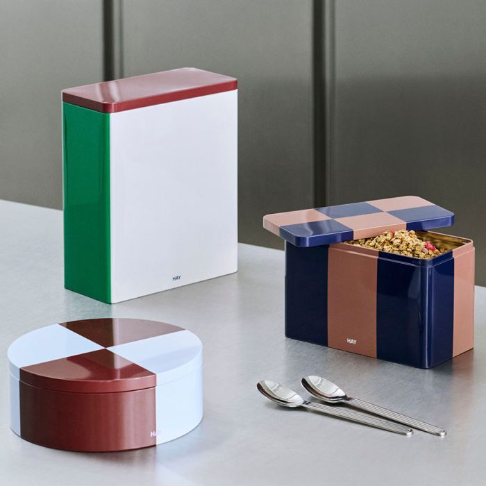 Hay Tin Container - XL - Off-White, Burgundy & Green