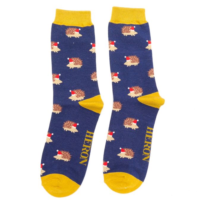 Mr Heron Hedgehogs Navy Christmas Socks