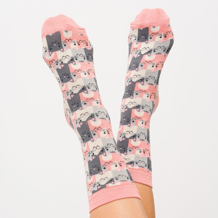 Miss Sparrow Happy Cats Pink Socks