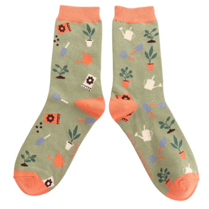 Miss Sparrow In The Allotment Moss Socks
