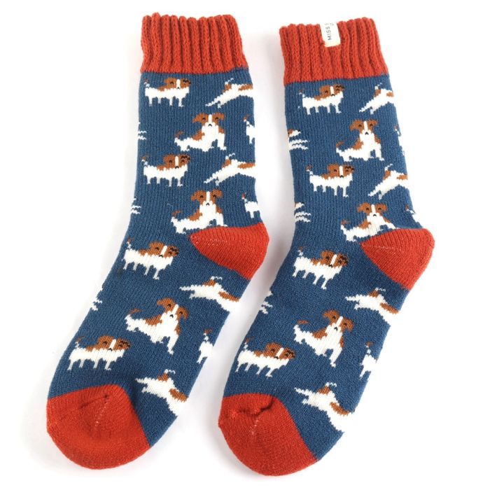 Miss Sparrow Thick Winter Socks Jack Russells Navy