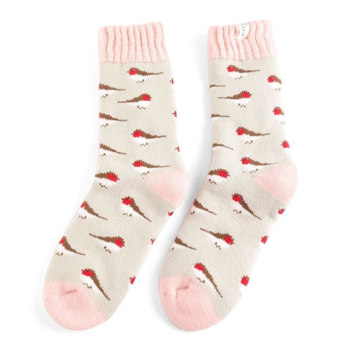 Miss Sparrow Thick Winter Socks Little Robins Silver