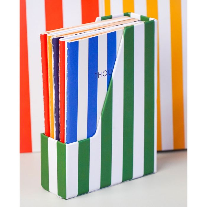 Set of 6 Breton Stripe A6 Notebooks & Holder