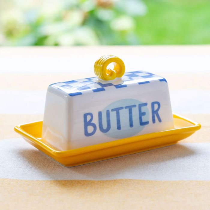 Talking Tables Blue Check Butter Dish 