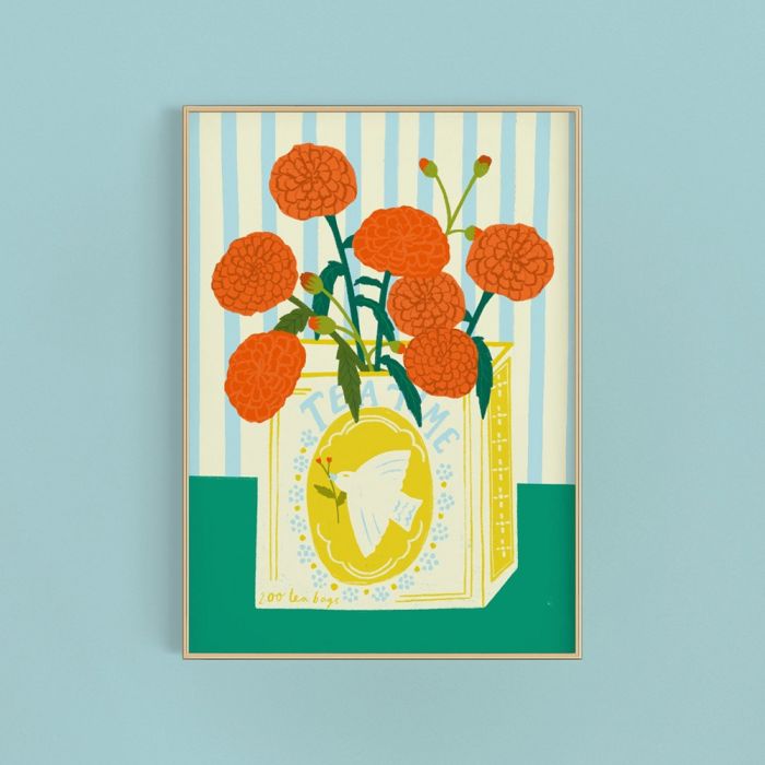 Vintage Marigolds 'Tea Time' Tin Vase A5 Print
