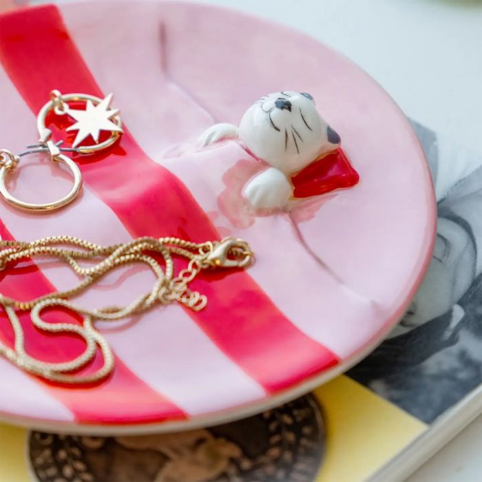 Helio Ferretti Sleeping Cat Trinket Dish - Pink Stripe