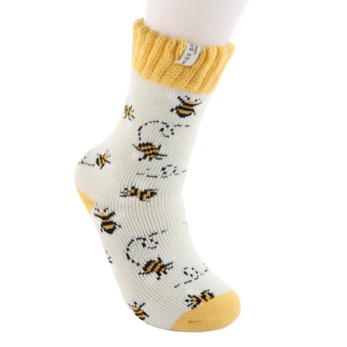 Miss Sparrow Thick Winter Socks Bees Cream & Yellow