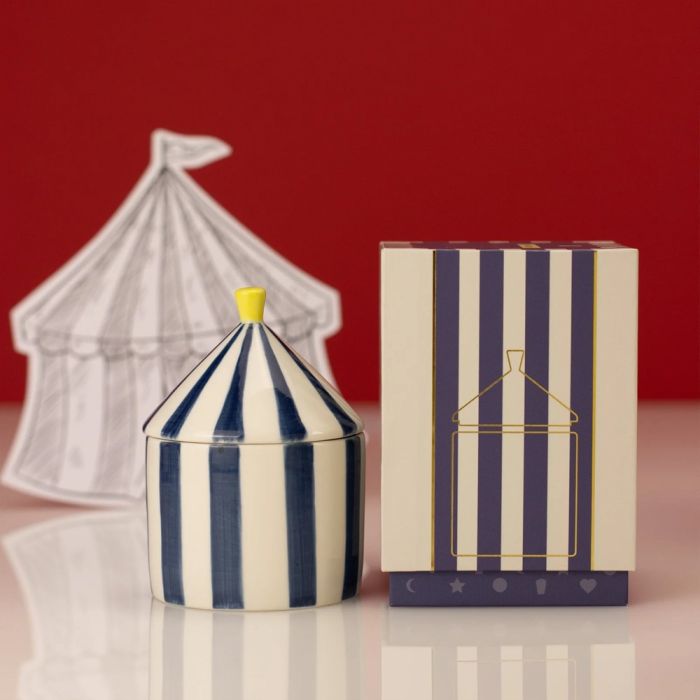 Zesty Lemons Carnival Navy Stripe Candle Oud & Leather - Magician 