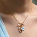 Fable England Enamel Blue Butterfly & Leaf Charm Necklace