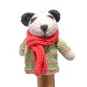 ChunkiChilli Panda Red Scarf Knitted Finger Puppet