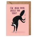 Head Over Heels Tuxedo Cat Valentines Card