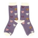 Miss Sparrow Kitty Face Lavender Socks
