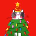 Meowy Cat Tree Christmas Card