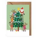 Santa & Reindeer Tree Decorating Christmas Card