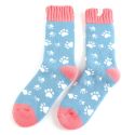 Miss Sparrow Thick Winter Socks Paw Prints Light Blue
