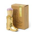 Ceramic Cowboy Boot Match Holder - Gold Metallic
