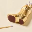 Ceramic Cowboy Boot Match Holder - Gold Metallic