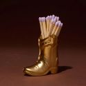 Ceramic Cowboy Boot Match Holder - Gold Metallic