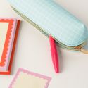 Light Blue Grid Vegan Leather Pencil Case