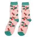 Miss Sparrow Winter Hedgerow Dusky Pink Christmas Socks