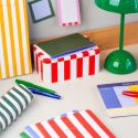 Green Stripes Faux Leather Pencil Case 