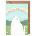 White Cat Rainbow Birthday Card