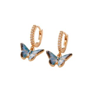 Fable England Enamel Blue Butterfly Huggie Earrings
