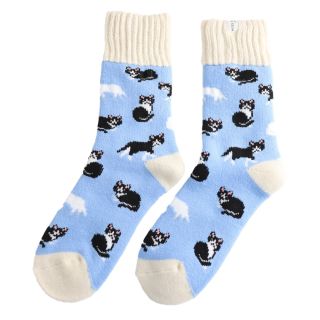 Miss Sparrow Thick Winter Socks Cats Powder Blue