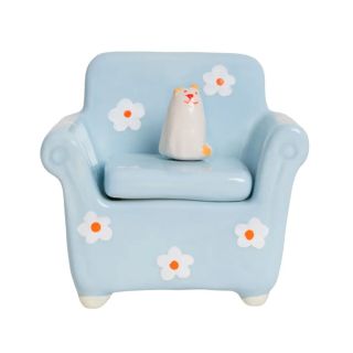 Helio Ferretti Blue Floral Cat Sofa Trinket Box