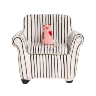 Helio Ferretti White Striped Cat Sofa Trinket Box