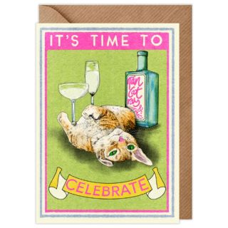 Drunk Cat It's Time To Celebrate Birthday Card