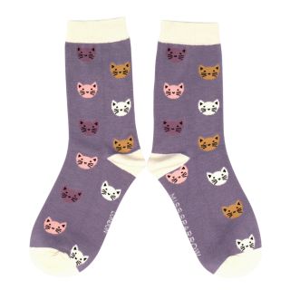 Miss Sparrow Kitty Face Lavender Socks