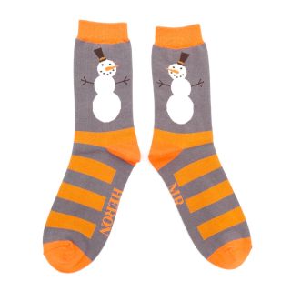 Mr Heron Snowmen Stripes Grey Christmas Socks